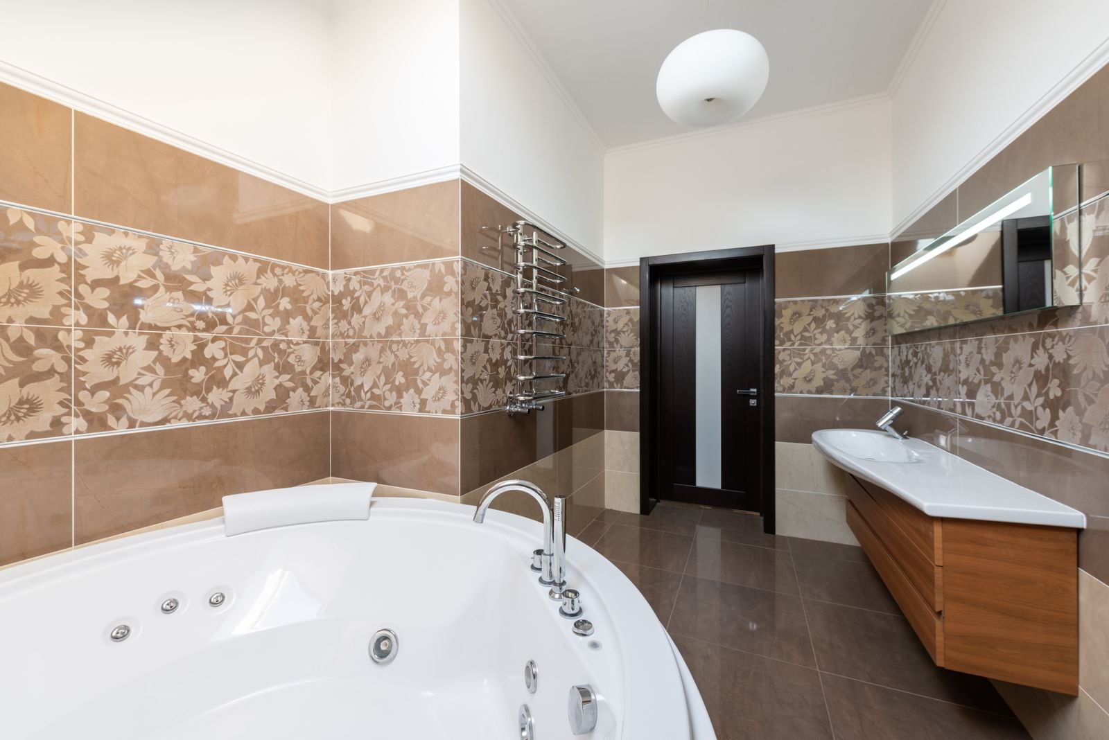 Contemporary bathroom with a new soaking bathtub